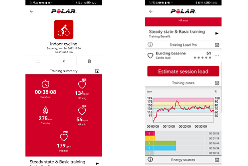 Trainingsdaten auf der Polar Watch.